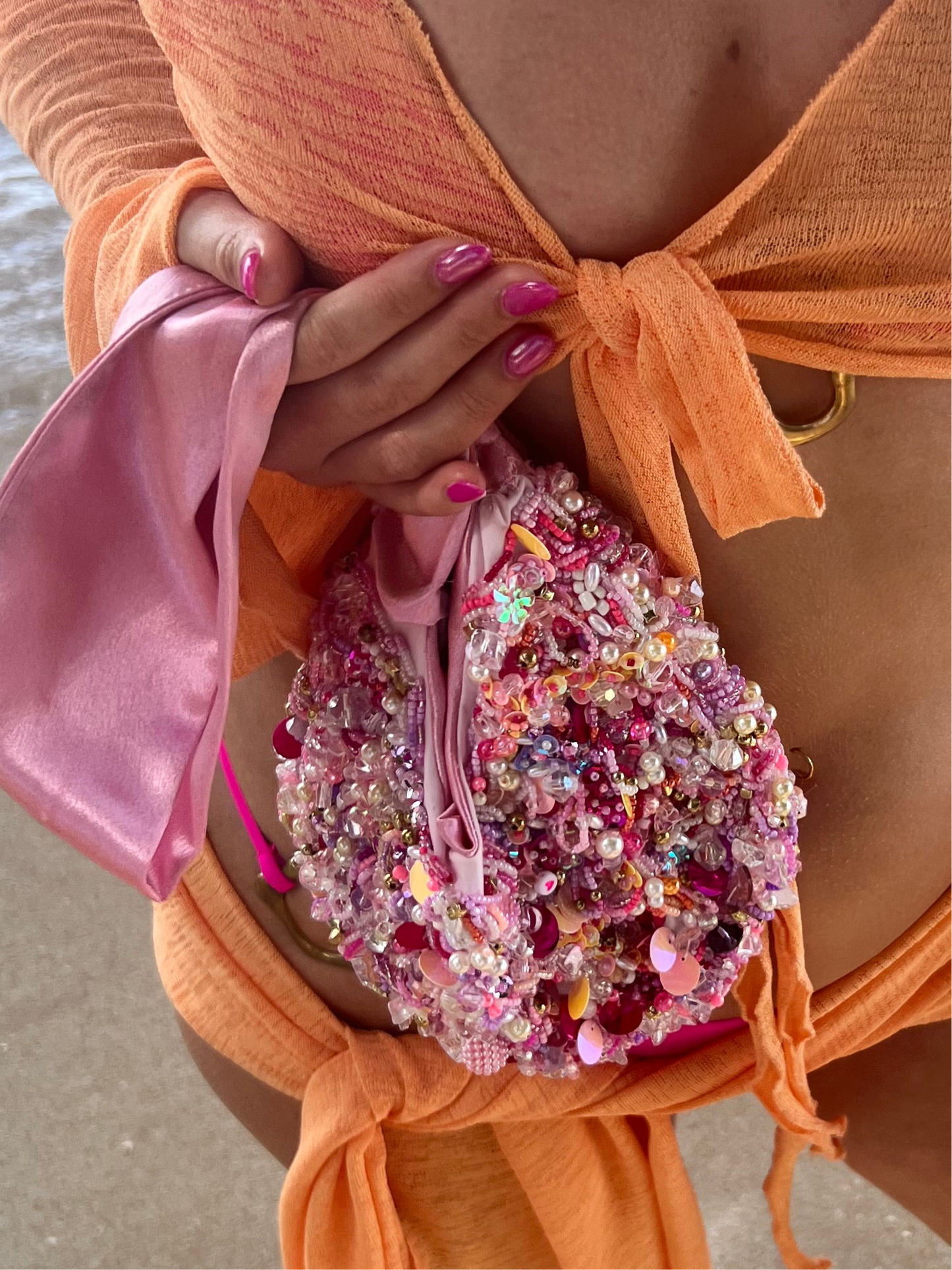 Mermaid Pink Satin Beaded Bag πβ¨ (Pre-Order)