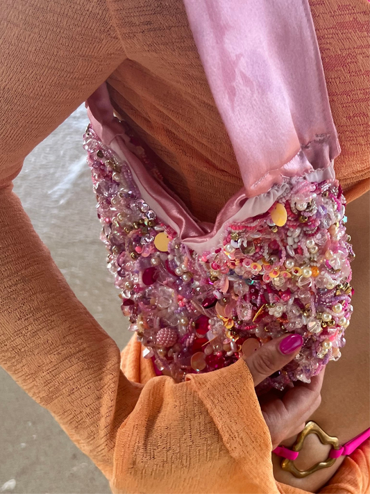 Mermaid Pink Satin Beaded Bag πβ¨ (Pre-Order)
